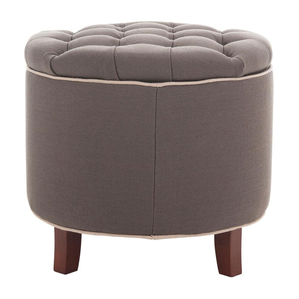 Amelia Gray Tufted Round Storage Ottoman with Oak Legs