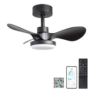 Dimmable 24 in. Integrated LED Indoor Light Matt Black Ceiling Fan 3 Blades 6-Speeds with, Remote Control
