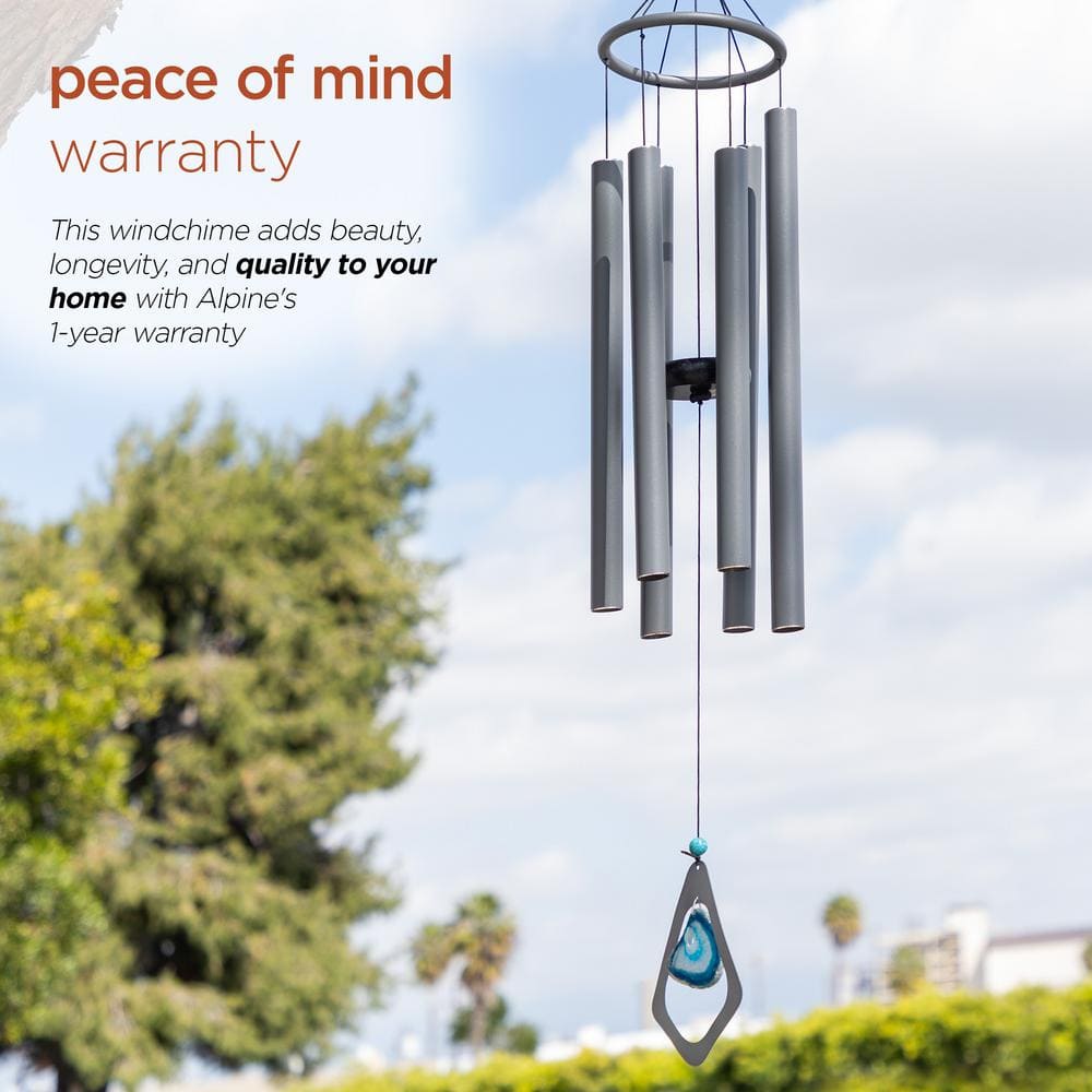 39" Gray Aluminum Wind Chime with Blue Gemstone