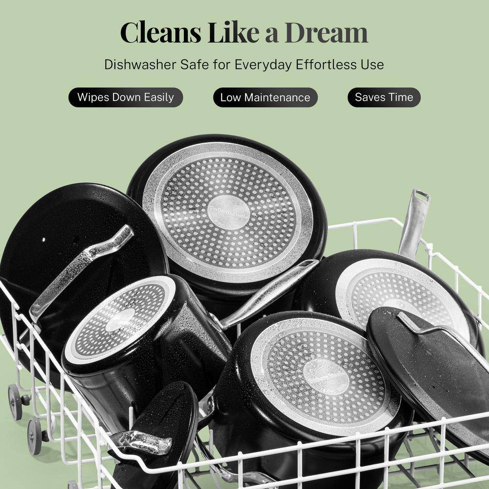 Modern Black 11-Piece Aluminum and Stainless Steel Nonstick Cookware Set