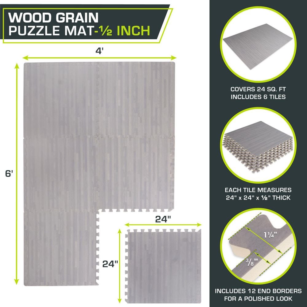 Slate Grey Wood Grain EVA Foam Puzzle Mat, 24 Sq Ft
