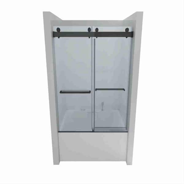 Xspracer Moray 56 in. to 60 in. W x 65 in. H Double Sliding Frameless Tub Door in Matte Black Finish with Clear Glass