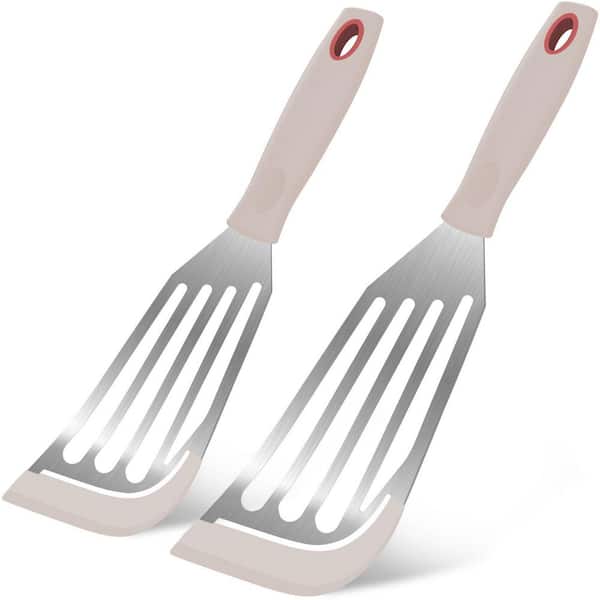 Silicone Edge Khaki Stainless Steel Heat Resistant Flexible Nonstick Fish Turner Spatula Kitchen Utensil Set 2-Piece