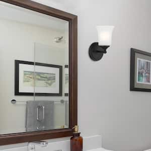 Bronson 5.25 in. 1-Light Matte Black Wall Sconce with Etched Glass Shade