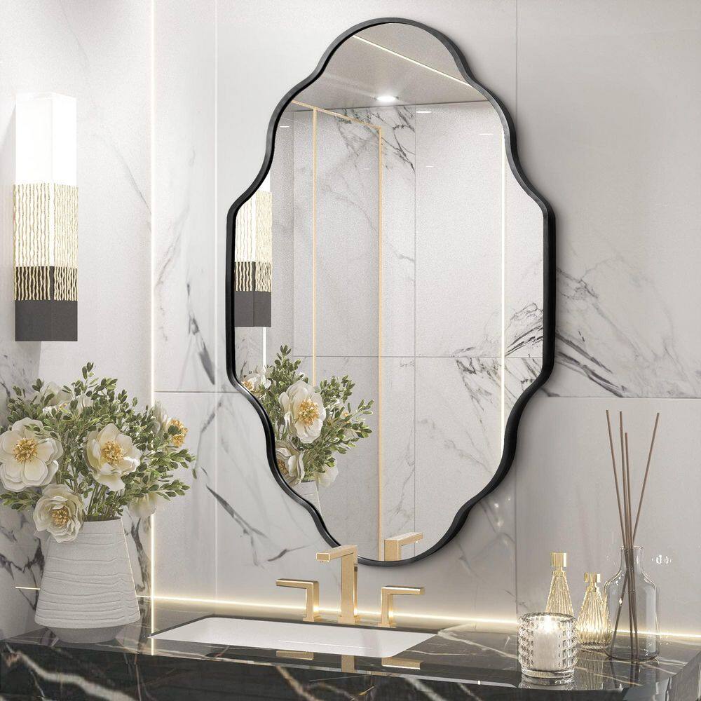 24 in. W x 36 in. H Scalloped Black Aluminum Alloy Framed Wall Mirror Irregular Decorative Wall Mirror price history on PriceWatchPro