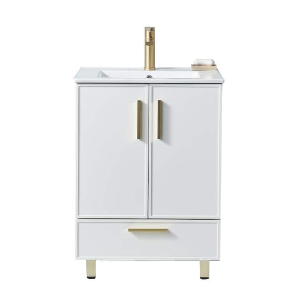 Comllen 24 in. W x 18 in. D x 34 in. H White Modern Bathroom Vanity With White Single Ceramic Sink Top
