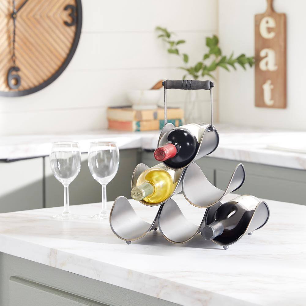 Black and Gold Metal 6 Bottle Wine Rack with Handle