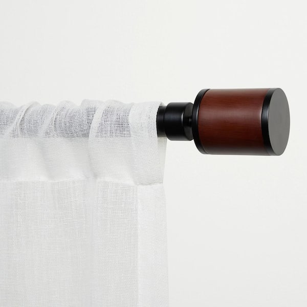 Rimini 35 in. - 66 in. Adjustable Length 1 in. Single Curtain Rod Kit in Black with Round Finial