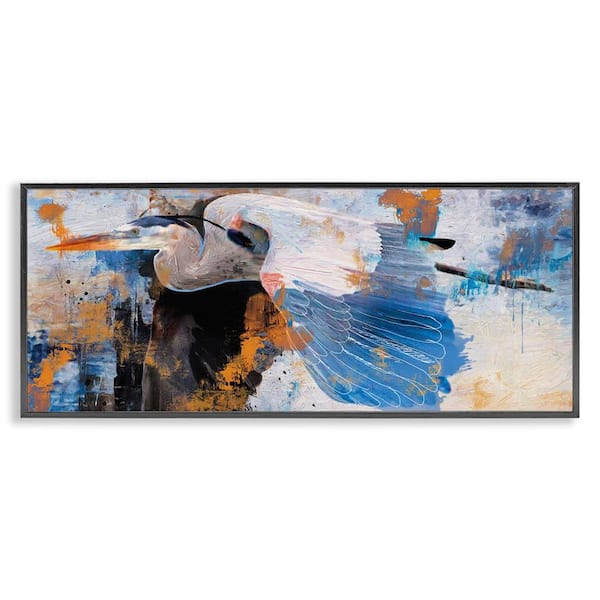 Stupell Industries Heron with Abstract Splatter by Porter Hastings Black Framed Animal Giclee Art Print 10 in. x 24 in.