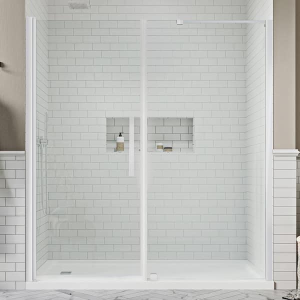 OVE Decors Pasadena 60 in. L x 34 in. W x 75 in. H Alcove Shower Kit with Pivot Frameless Shower Door in Chrome and Shower Pan