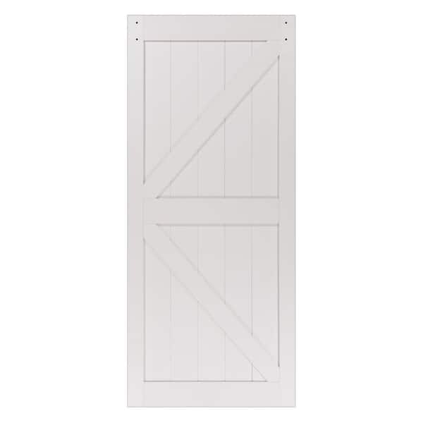 Easy Build Stone K 36 in. x  84 in. White MDF Sliding Barn Door with Hardware Kit