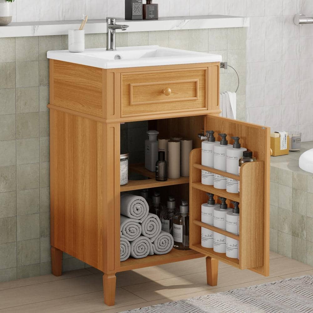 20 in. W x 18.3 in. D x 34 in. H Freestanding Bath Vanity in Brown with White Ceramic Top(Unassembled) price history on PriceWatchPro