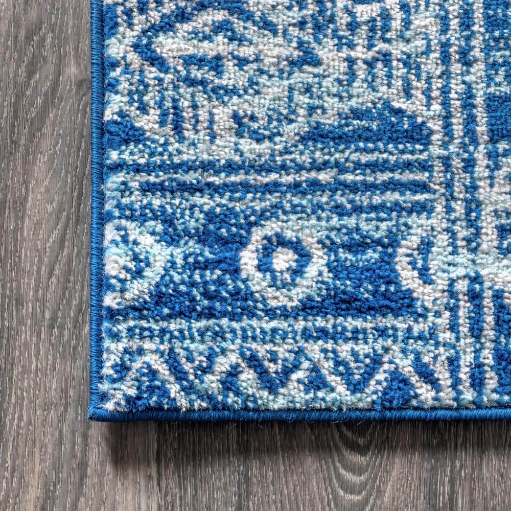Blue and Gray Synthetic 8' x 10' Moroccan Pattern Area Rug