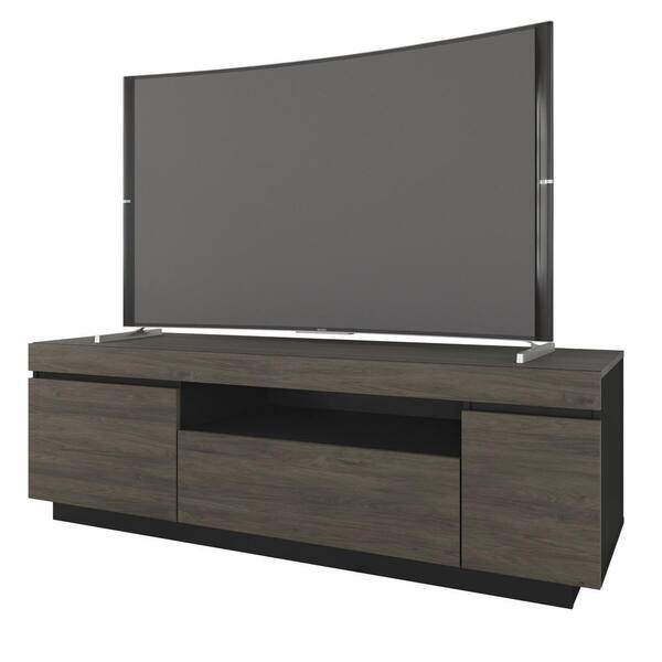 Nexera Lima 60 in. Bark Grey and Black TV Stand with 1 Drawer Fits TV's up to 66 in. with 2 Doors