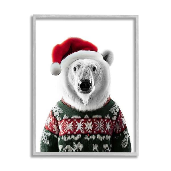 Stupell Industries Bear in Holiday Sweater by Annalisa Latella 1 Piece Framed Graphic Print Animal Poster Art Print 30 in. x 24 in.