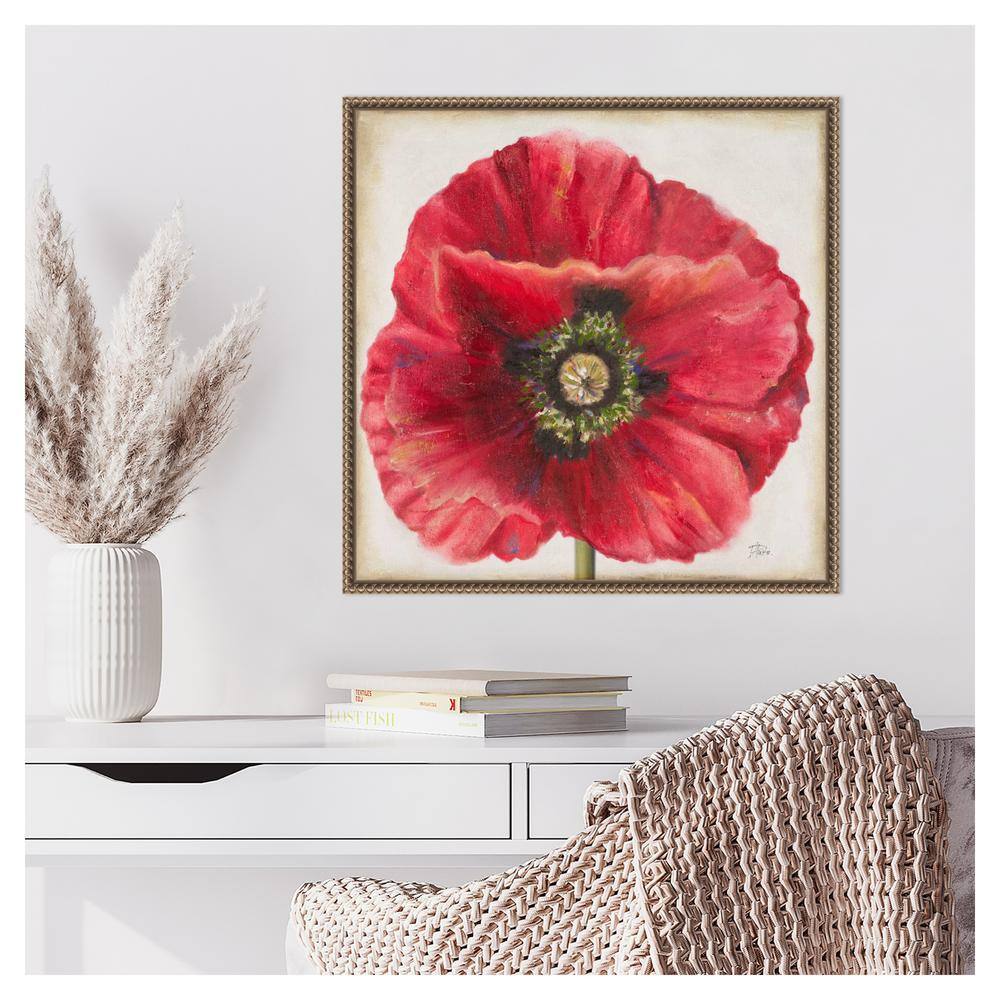 Red Poppy Beaded Perimeter Framed Canvas Wall Art