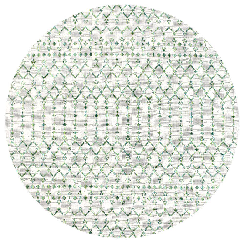 Boho-Chic Green/Ivory Synthetic 5' Round Geometric Outdoor Rug
