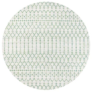 Ourika Moroccan Geometric Textured Weave Green/Ivory 5' Round Indoor/Outdoor Area Rug