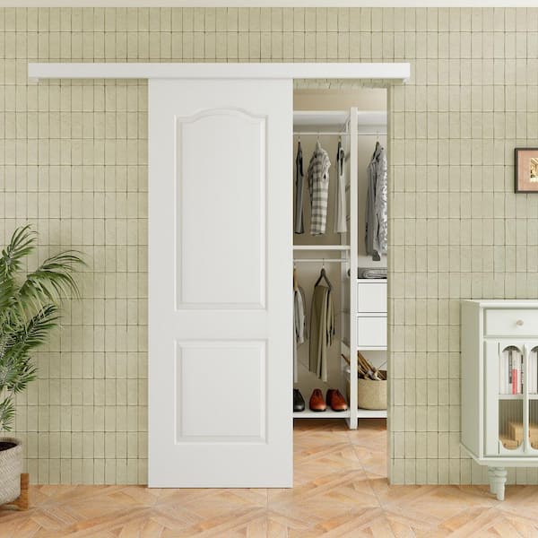 ARK DESIGN 28 in. x 80 in. Hidden Track Style 2-Panel White Primed MDF ...
