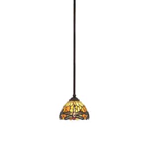 Clevelend 100-Watt 1-Light Brown Pendant Mini Pendant Light with Dragonfly Art Glass Shade and Light Bulb Not Included