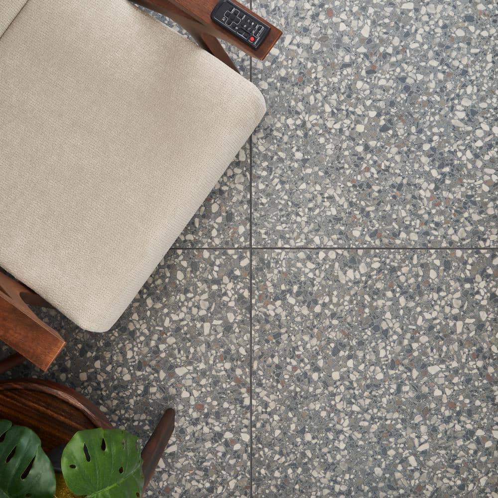 Bryant Charcoal Gray 24" Matte Porcelain Terrazzo Look Tile