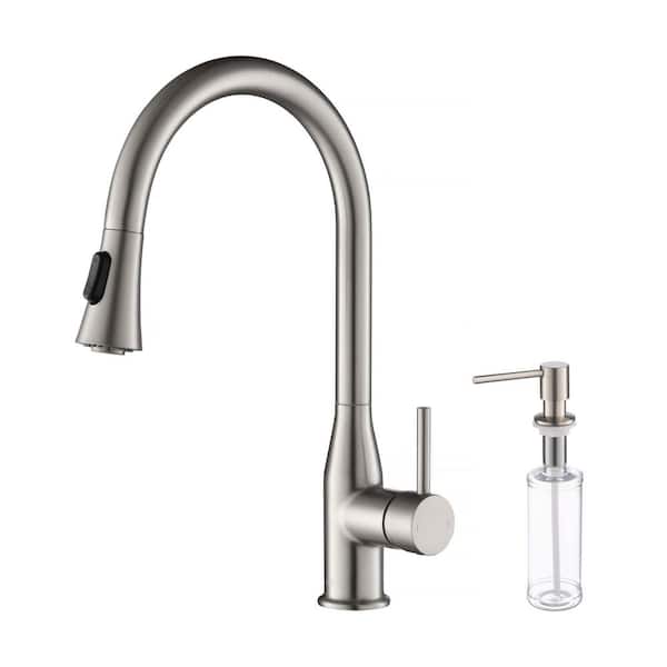 16.19 in. H 1.8 GPM Pull Down Sprayer Kitchen Faucet with 360° Spout Swivel, Soap Dispenser in Brushed Nickel