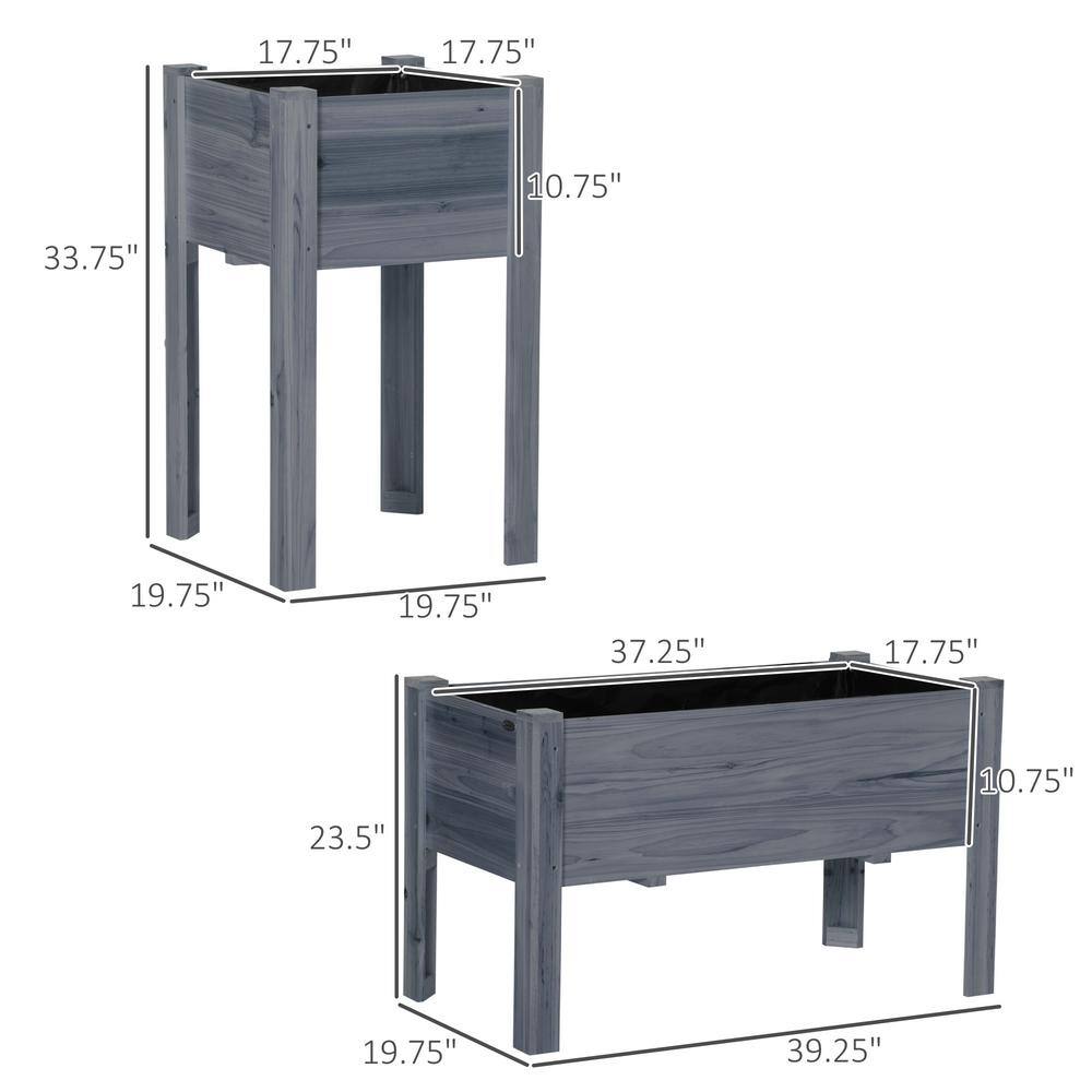 Elevated Gray Wood Garden Bed Trio for Deck and Yard