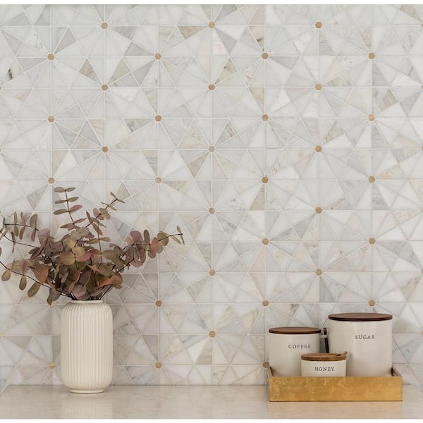 Elegante White Pinweheel 11 in. x 12 in. Stone/Metal Mesh-Mounted Mosaic Floor and Wall Tile (8.5 sq. ft./Case)