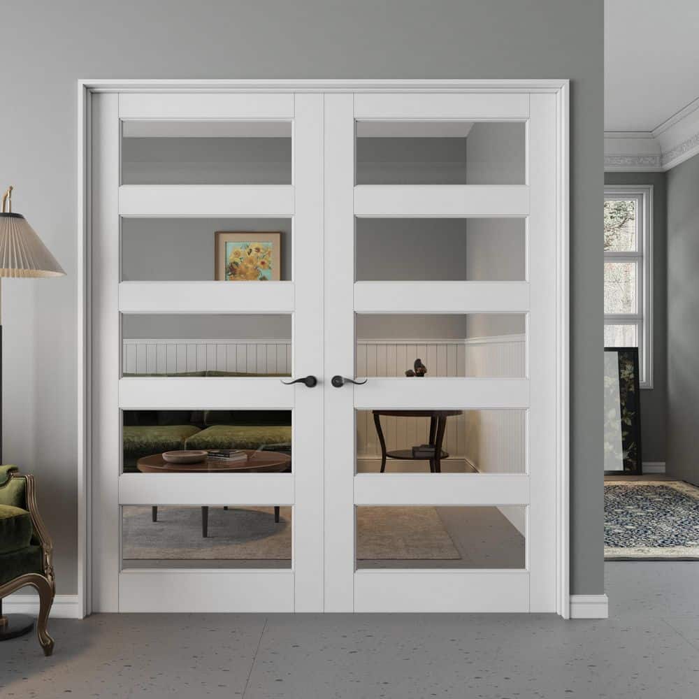 ARK DESIGN 72 in. x 80 in. 5-Lite Clear Glass Universal White Solid ...