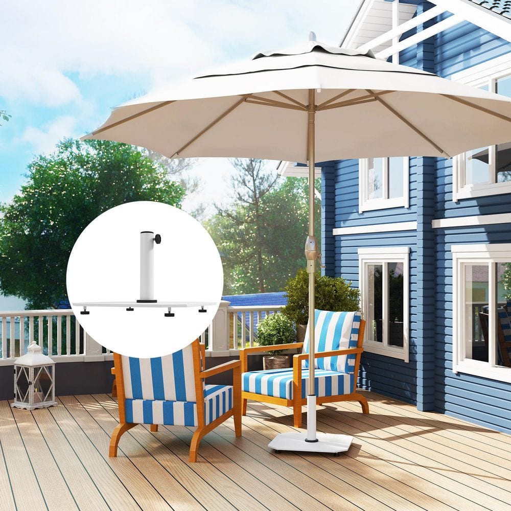 White Metal Square Patio Umbrella Base with Adjustable Pads