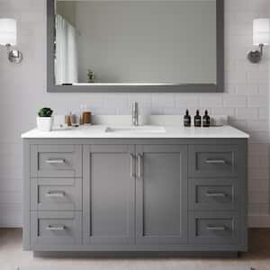 Miranda 60 in. W x 22 in. D x 33.75 in. H Single Bath Vanity in Dark Gray with White Quartz Top and 58 in. Mirror