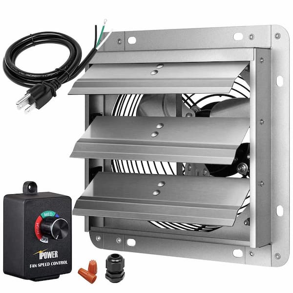 Amucolo 760 CFM 7 in. Silver Aluminum High Speed Gable Mount Shutter Exhaust Fan with Speed Controller and Power Cord Kit