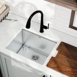 Elite 23 in. Undermount Workstation 16-Gauge Single Bowl Stainless Steel Laundry Sink with Grid, Cutting Board, Strainer