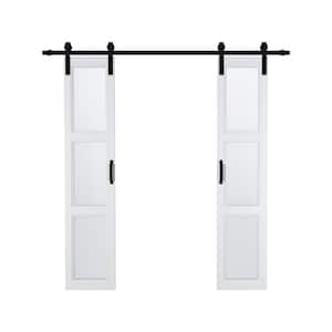 36 in. x 84 in. 3-Lites Tempered Frosted Glass and MDF Prefinished Double Sliding Barn Door with Hardware Kit