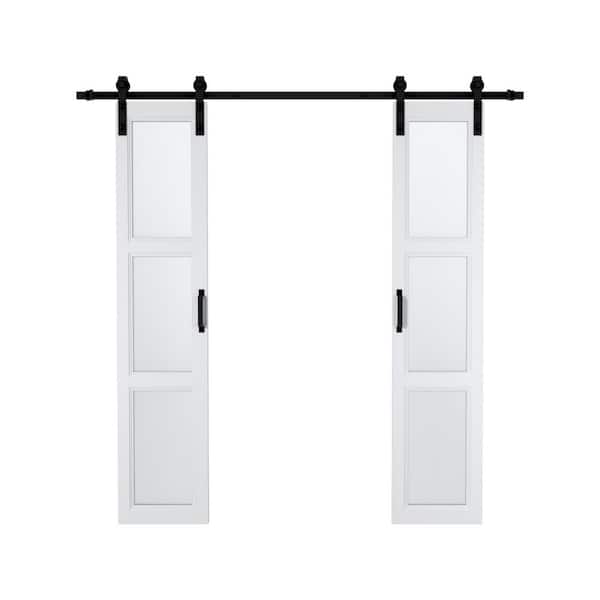 ARK DESIGN 36 in. x 84 in. 3-Lites Tempered Frosted Glass and MDF Prefinished Double Sliding Barn Door with Hardware Kit