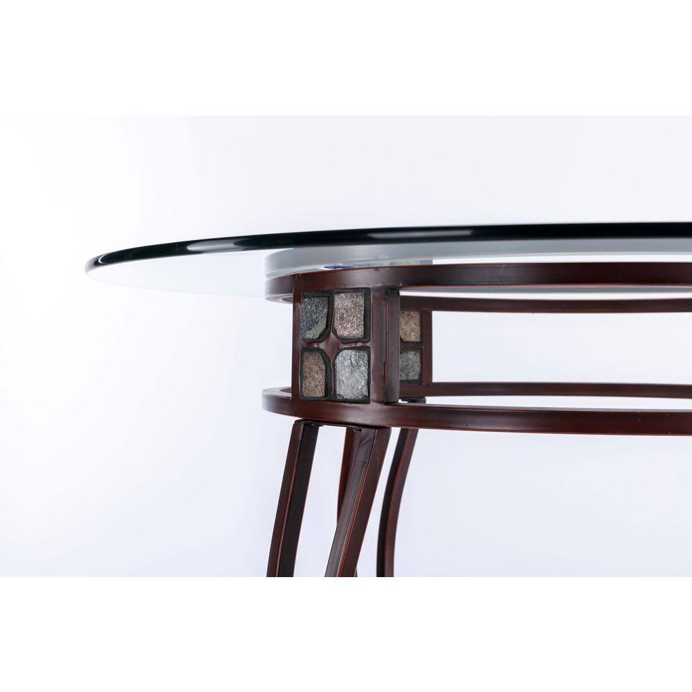 Beau 36" Round Glass Top Bronze Metal Counter Height Pub Table