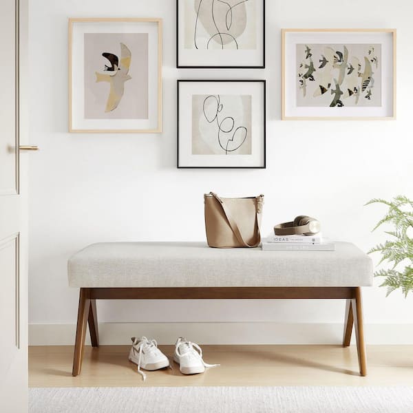 Modway Lyra 47 in. Ivory Heathered Fabric Upholstered Bedroom Bench