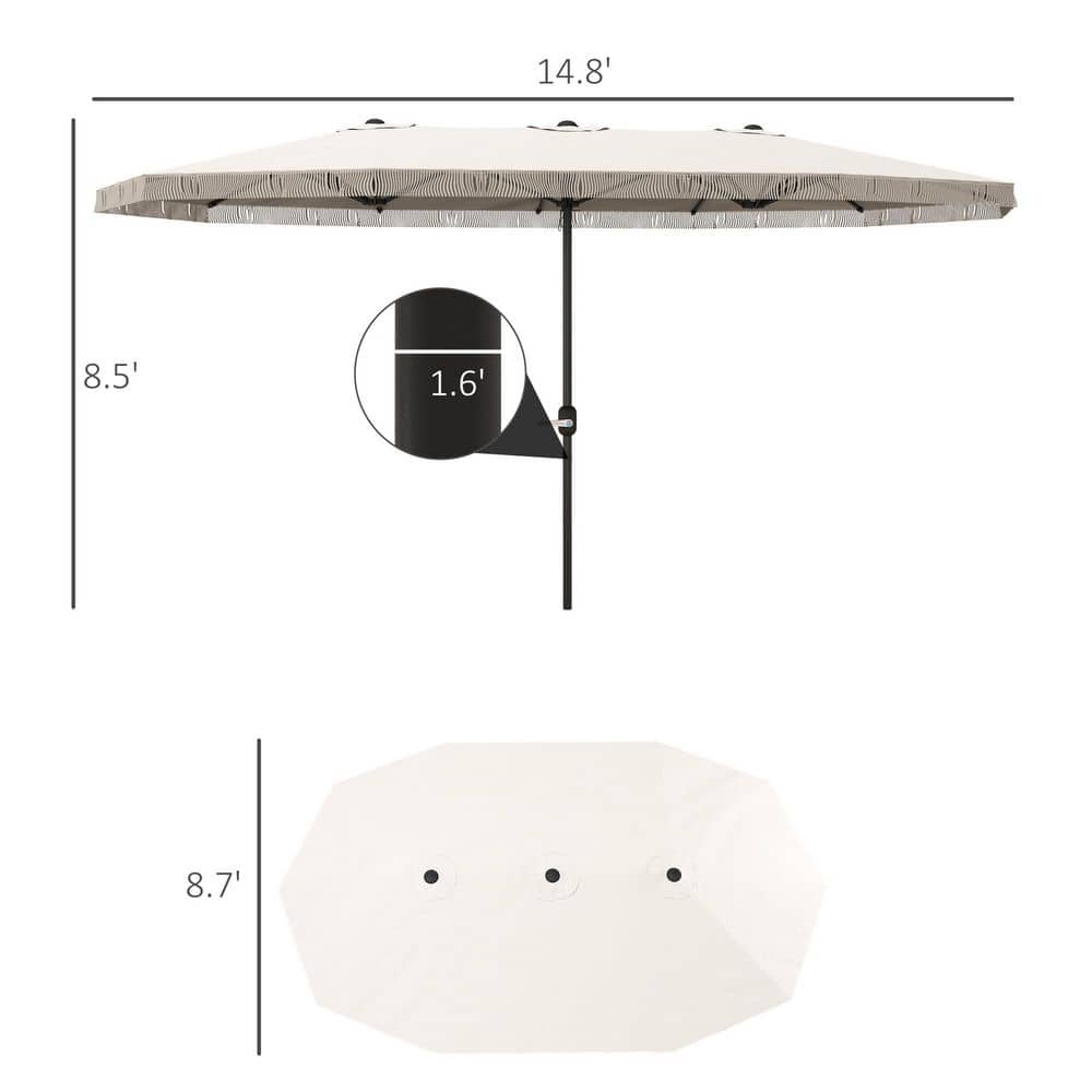 Extra Large Cream White Double-Sided Patio Umbrella with Easy Crank Handle