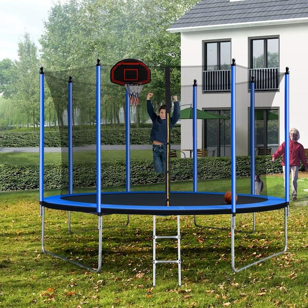 10 ft. Trampoline with Basketball Hoop Inflator and Ladder AL-W55033651 The Depot