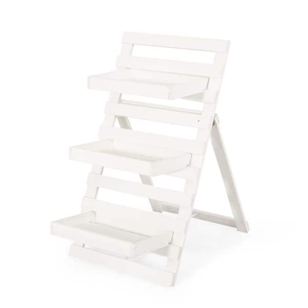 Noble House Wilnona 3-Tier Matte White Firwood Outdoor Plant Stand