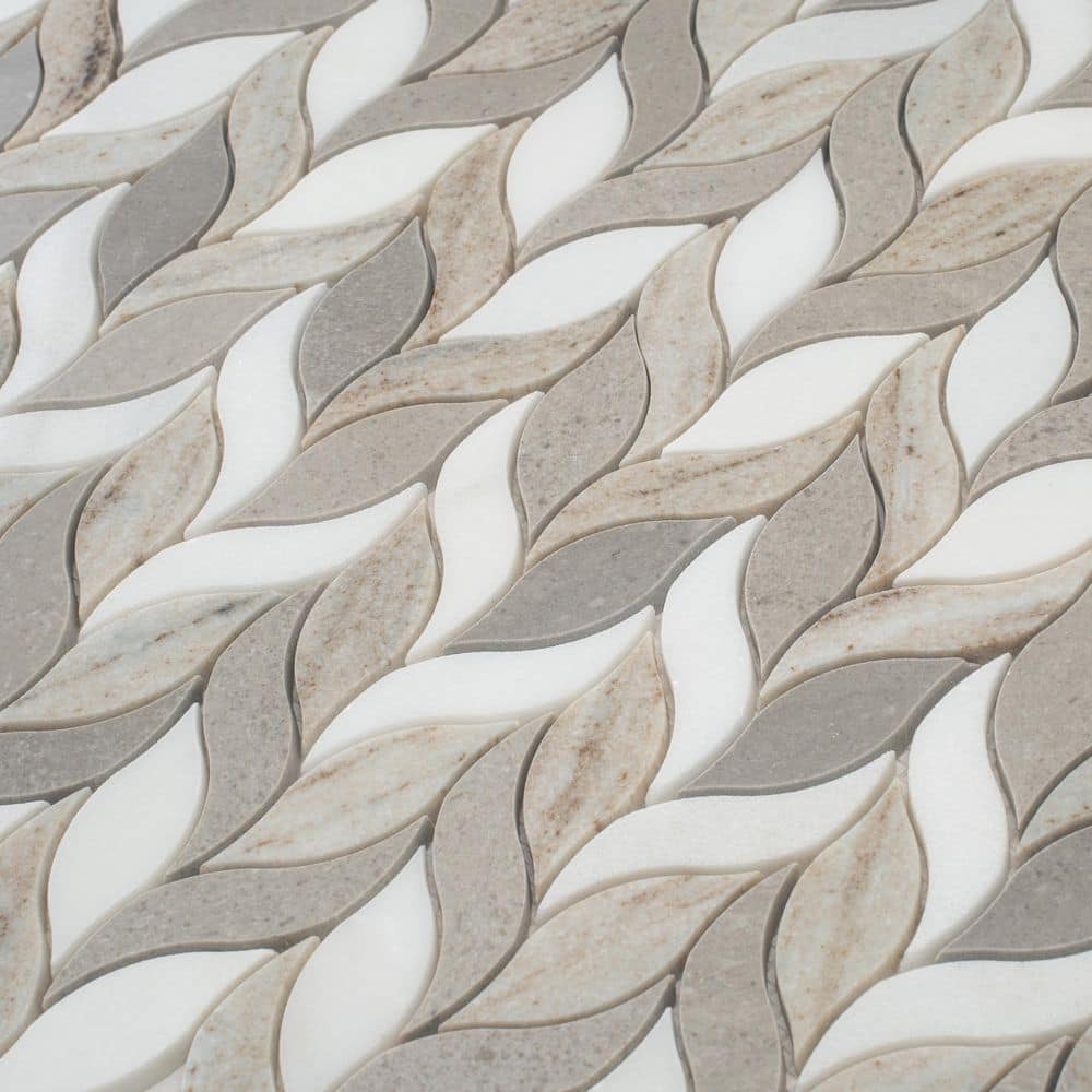 Mirage 4 in. x 4 in. Polished Warm Beige White Marble Leaf Mosaic Wall and Floor Tile Sample (0.14 sq ft) price history on PriceWatchPro