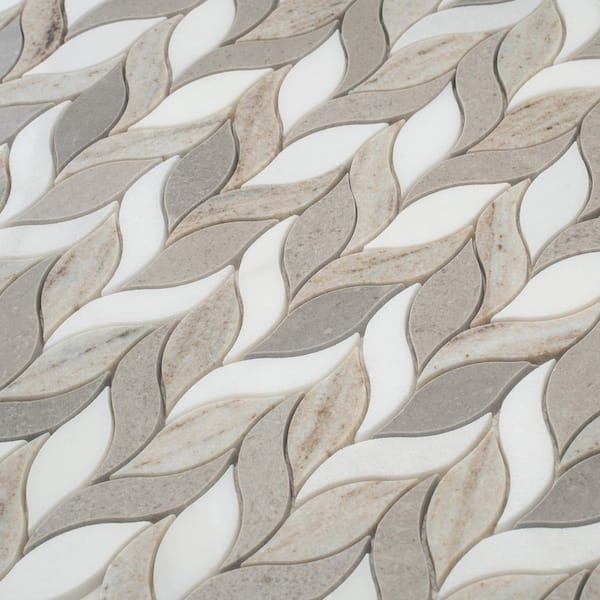 Mirage 4 in. x 4 in. Polished Warm Beige White Marble Leaf Mosaic Wall and Floor Tile Sample (0.14 sq ft)