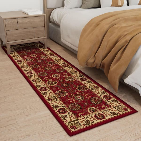 Ottohome Collection Non-Slip Rubberback Oriental Design 2x7 Indoor Runner Rug, 1 ft. 10 in. x 7 ft., Dark Red