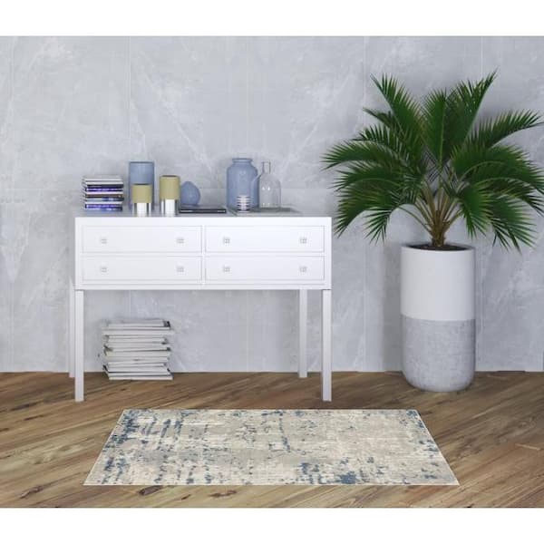 Blue and Gray 3 ft. x 5 ft. Abstract Power Loom Area Rug