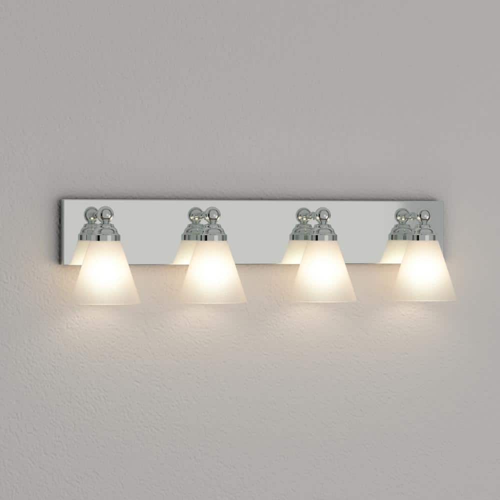 Hudson Elegant Chrome 4-Light Bathroom Wall Fixture with White Opal Glass