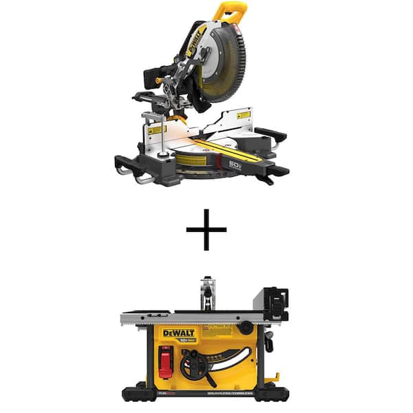 DEWALT 60-Volt LithiumIon 12 in. Cordless Sliding Miter Saw Kit and 60-Volt Brushless 8-1/4 in. Saw Kit with 9.0Ah Battery Pack