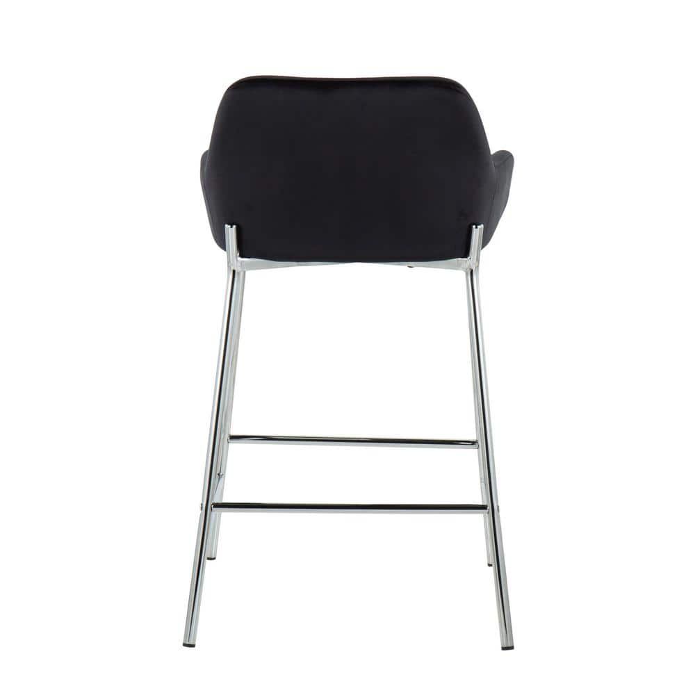Black Velvet and Chrome Modern Counter Stools, Set of 2