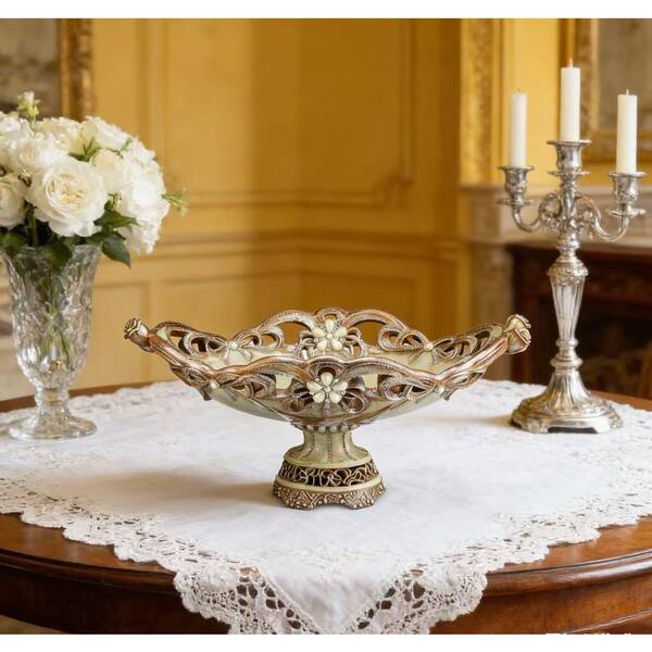 20 in. W x 9 in. H Oval Gold Plastic Vintage Decorative Fruit Bowl