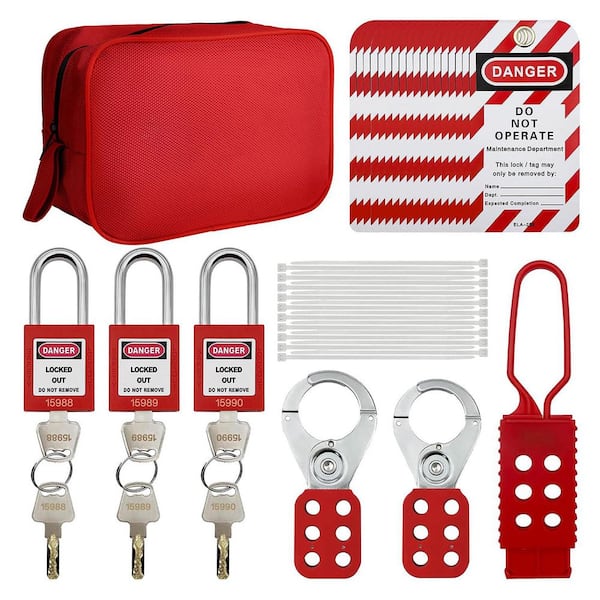 42-Pieces Electrical Switch Lockout Tagout Kit OSHA Compliant with Padlocks Hasps Tags and Zip Ties Industrial Use