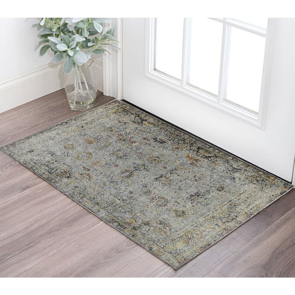 3 ft. x 5 ft. Gray Blue And Rust Floral Medallion Area Rug